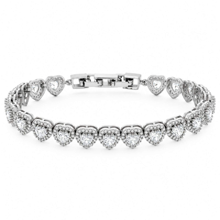 Bratari Tennis Inox - Brățară Angel Heart Argintie cu Cristale Albe, Lungime Reglabilă 18 cm - Aliaj Rodiat