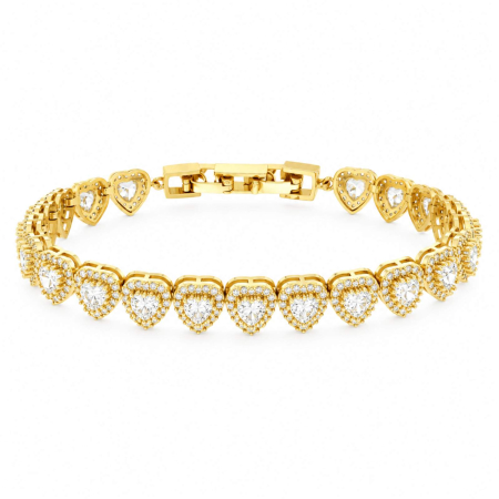 Bratari Tennis Inox - Brățară Angel Heart Aurie cu Cristale Albe 7,5 mm, Reglabilă 17–18 cm – Placată Aur 18K