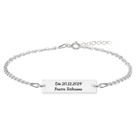 Bratari personalizate cu nume / text - Brățară Argint Damă cu Plăcuță Personalizată Text, Lanț Reglabil (23x7mm)