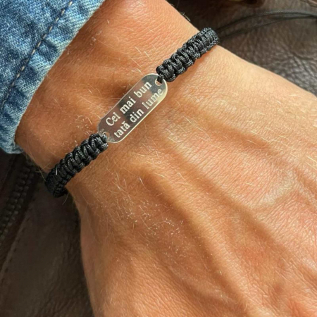 Cadouri Preferate - Bratara argint barbati  snur impletit placuta personalizata