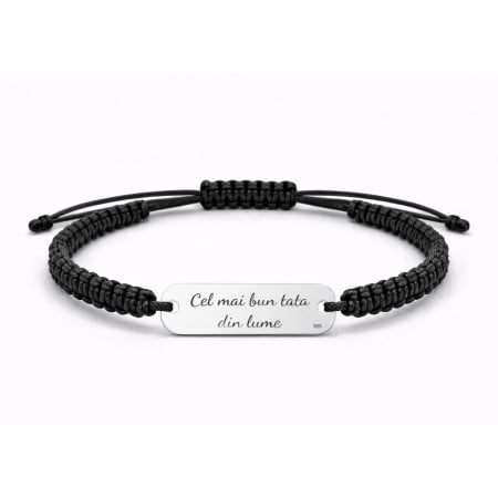 Bratari Argint Personalizate - Bratara argint barbati  snur impletit placuta personalizata