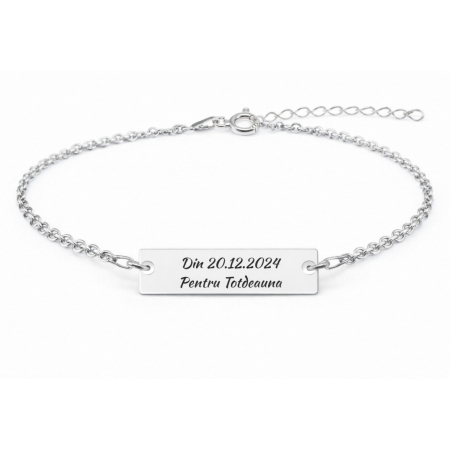 Bratari personalizate text - Brățară Argint Damă cu Plăcuță Personalizată Text, Lanț Reglabil (23x7mm)