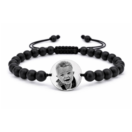 Bratari Argint Personalizate - Bratara argint personalizata - Banut gravat cu poza, pietre onix