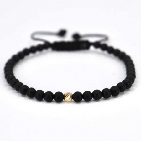 Bratari bilute aur - Bratara aur 14K cu bilute si pietre semipretioase onix 4 mm, snur reglabil