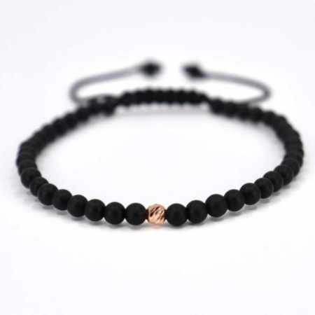Cadouri sub 300 RON - Bratara aur roz 14K cu bilute si pietre semipretioase onix 4 mm, snur reglabil