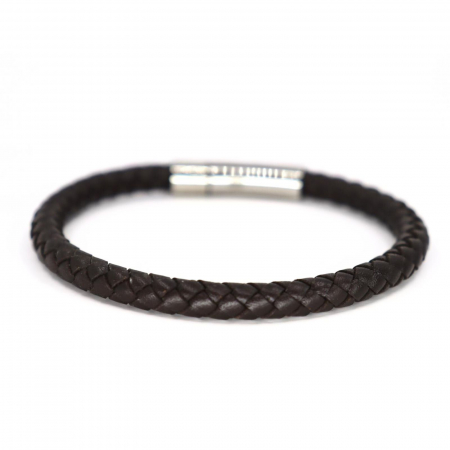 Bratari piele barbati - Brățară Bărbătească din Piele Naturală Maro, Închizătoare Inox, Lungime 21 cm