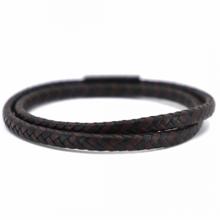 Bratari piele barbati - Bratara barbateasca piele neagra si maro personalizata, inchizatoare magnetica inox
