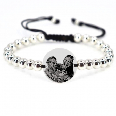Bratari argint barbati - Bratara barbati Argint 925 personalizata foto si text, bile argint 6 mm