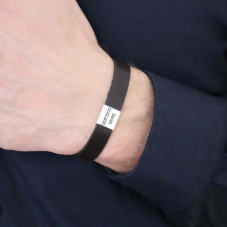 Bratara barbati Argint, piele si placuta, personalizata gravura text [2]