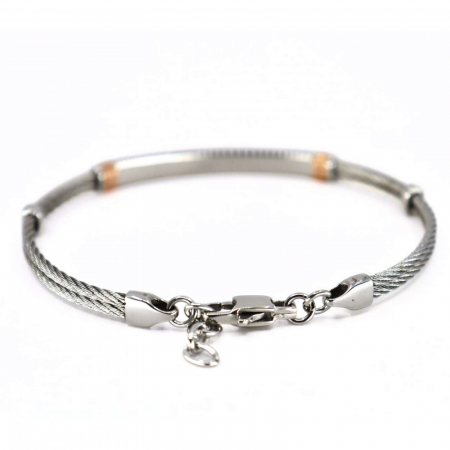 Brățară Bărbați cu Diamant de 0.015ct, din Oțel Inoxidabil Argintiu-Roz [5]