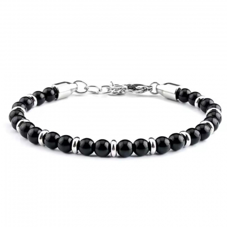Bratari barbati - Brățară Bărbați cu Pietre Onix 6 mm - Oțel Inoxidabil,  Reglabilă (19–23 cm)