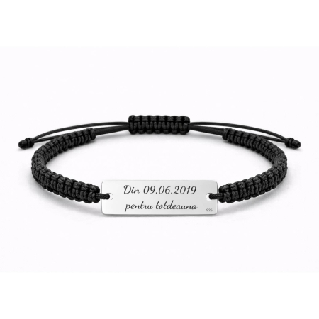 Bratari personalizate text - Brățară bărbați cu plăcuță personalizată cu mesaj, Argint 925