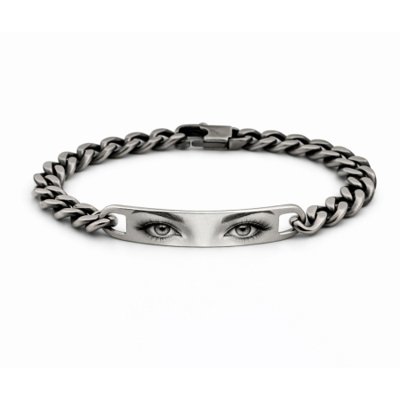 Brățară Bărbați Personalizată cu Fotografia Ochilor –  Inox Antichizat, Cadou Emoțional Unic