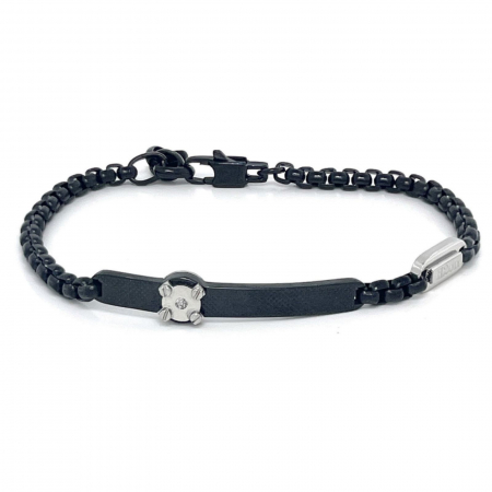 Bratari cu diamante - Brățară Bărbați din Oțel Inoxidabil Negru cu Diamant Natural 0.015ct