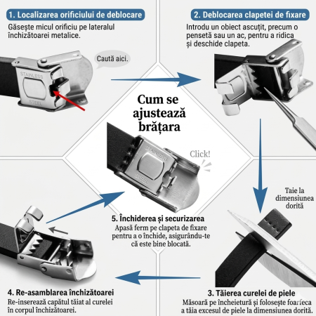 BRATARI - Brățară Bărbați Piele Naturală Neagră Personalizată – Plăcuță Inox Gravură Text, Ajustabilă