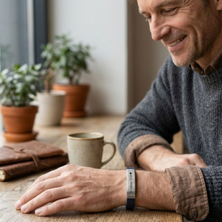 BRATARI - Brățară Bărbați din Piele Naturală Navy Personalizată – Gravură Text, Cadou Elegant pentru El