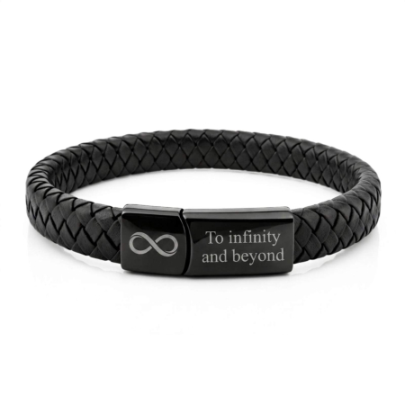 Brățară Bărbați din Piele - Personalizată Text, Închidere Magnetică Neagră, Inox [3]