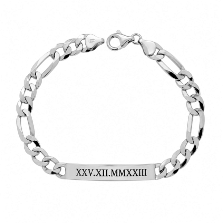 Bratari Barbati cu Placuta Personalizata - Brățară Bărbați Personalizată Argint 925, Lanț Figaro 21 cm – Plăcuță 7 x 47 mm