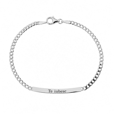 Bratari Barbati cu Placuta Personalizata - Brățară Bărbați Personalizată Argint 925, Lanț Cuban 19.5 cm – Plăcuță 35x2.8 mm