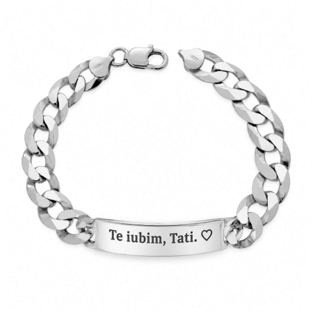 Bratari Barbati cu Placuta Personalizata - Brățară Bărbați Personalizată Argint 925, Lanț Cuban 22 cm – Plăcuță 9x40 mm