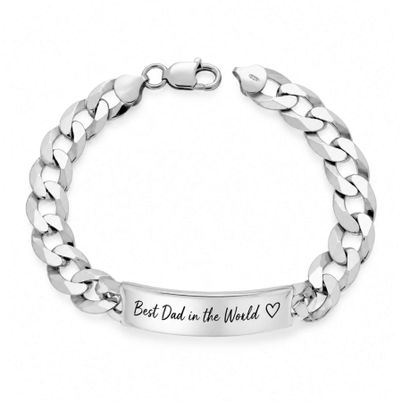 Bratari Barbati cu Placuta Personalizata - Brățară Bărbați Personalizată Argint 925, Lanț Cuban 22 cm – Plăcuță 10x40 mm