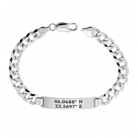 Bratari Barbati cu Placuta Personalizata - Brățară Bărbați Personalizată Argint 925, Lanț Cuban 21.5 cm – Plăcuță8 x 38 mm