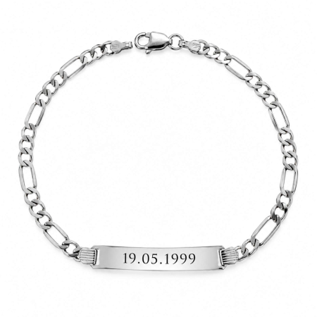 Bratari Barbati cu Placuta Personalizata - Brățară Bărbați Personalizată Argint 925, Lanț Figaro 18 cm – Plăcuță 5.5x30 mm