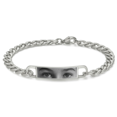 Bratari inox barbati - Brățară Bărbați Personalizată cu Fotografia Ochilor – Plăcuță Inox 40x8 mm, Lungime 23 cm, Reglabilă