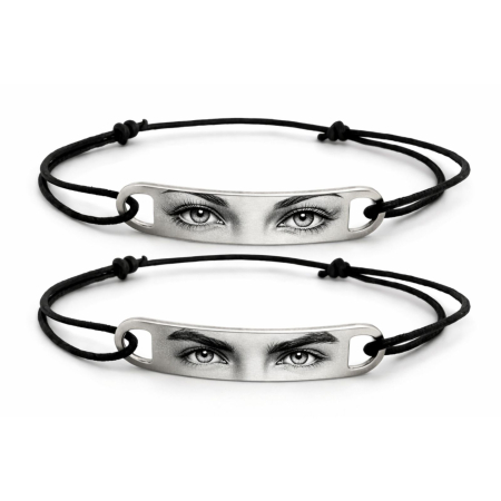BRATARI - Set 2 Brățări Cuplu Personalizate cu Fotografia Ochilor – Șnur Reglabil, Inox