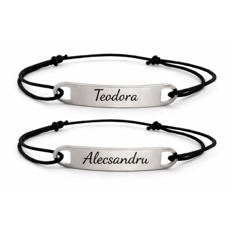 Bratari otel inoxidabil - Brățări Cuplu Personalizate cu Nume – Plăcuță Inox, Șnur Reglabil, Cadou pentru Îndrăgostiți