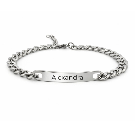 Bratari inox barbati - Brățară Bărbați Personalizată cu Nume sau Mesaj – Plăcuță Inox 40x8 mm, Lanț Reglabil