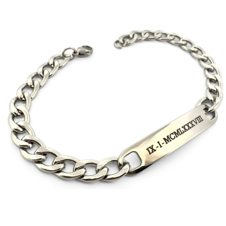 Bratari otel inoxidabil - Brățară Bărbați Personalizată Gravură Text – Plăcuță Inox 40x8 mm, Lungime 25 cm, Reglabilă