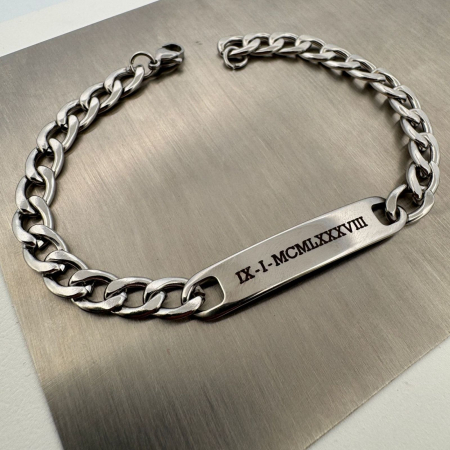 Brățară Bărbați Personalizată Gravură Text – Plăcuță Inox 40x8 mm, Lungime 25 cm, Reglabilă [18]