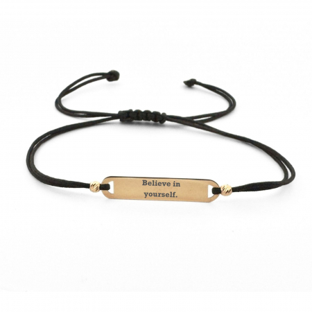 Bratari aur barbati - Brățară Bărbați Personalizată cu Placuță și Biluțe din Aur 14K, Șnur Reglabil