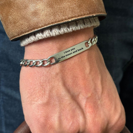 Brățară Bărbați Personalizată Gravură Text – Plăcuță Inox 40x8 mm, Lungime 25 cm, Reglabilă [2]