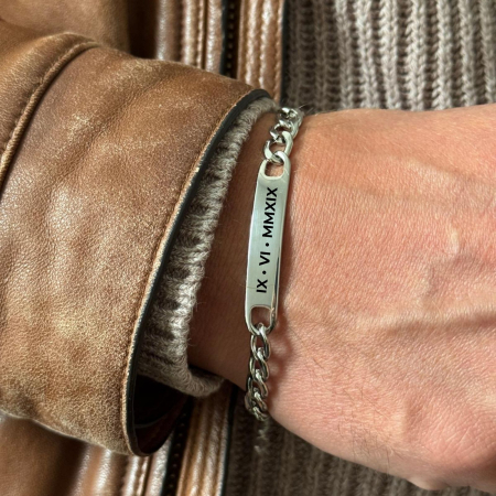 Bratari otel inoxidabil - Brățară Bărbați Personalizată Gravură Text – Plăcuță Inox 40x8 mm, Lungime 25 cm, Reglabilă
