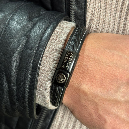 Brățară Bărbați Personalizată, Piele Neagră 10mm, Închidere Magnetică Neagră, Inox [5]