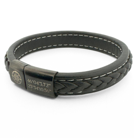 Brățară Bărbați Personalizată, Piele Neagră 10mm, Închidere Magnetică Neagră, Inox [4]