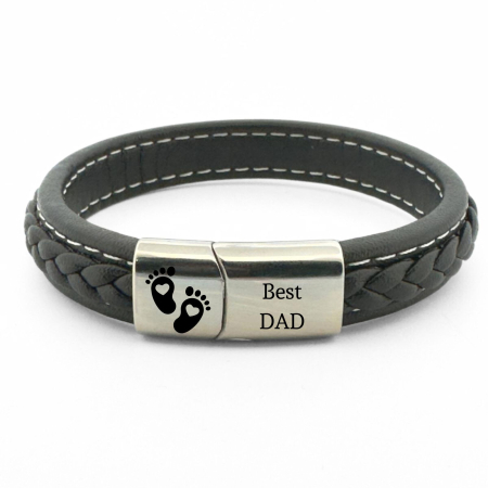 Brățară Bărbați Personalizată, Piele Neagră 10mm, Închidere Magnetică Neagră, Inox [2]
