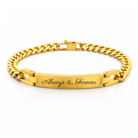 Bratari otel inoxidabil - Brățară Bărbați Personalizată - Plăcuță și Lanț Cuban din Inox Auriu cu Aspect Lucios, Lungime 21 cm