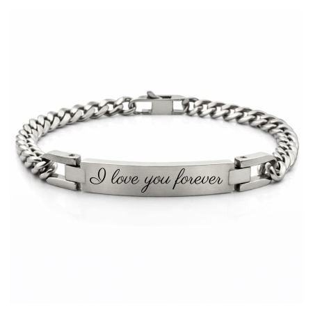 Bratari otel inoxidabil - Brățară Bărbați Personalizată - Plăcuță și Lanț Cuban din Inox cu Aspect Lucios, Lungime 21 cm