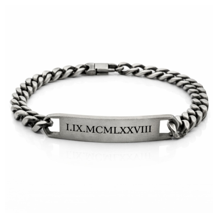 Bratari otel inoxidabil - Brățară Bărbați Personalizată - Plăcuță și Lanț Cuban din Inox cu Aspect Oxidat, Lungime 21 cm