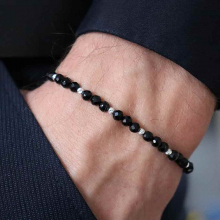 Bratari argint cu pietre - Bratara bilute argint, snur reglabil si onix fatetat