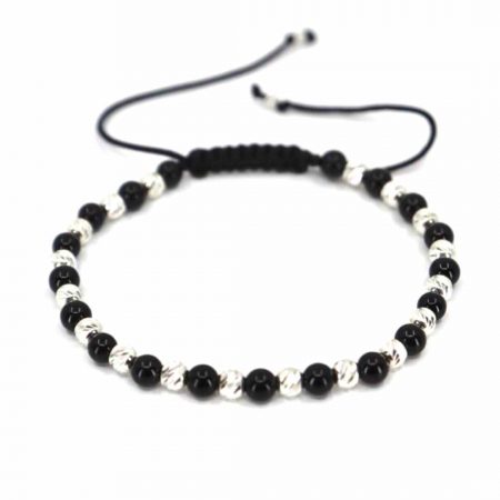 Bratara cu Bile din Argint 925, Pietre Onix Lucios 4 mm, Snur Reglabil [2]