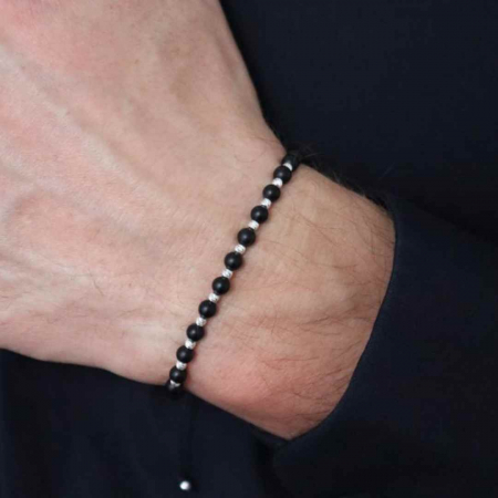Bratara bilute argint, snur reglabil si onix mat 4 mm [2]