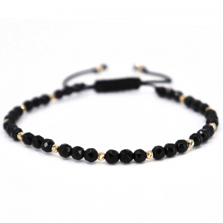 Brățară biluțe aur 14K și șnur împletit, pietre onix fațetat 4 mm [3]