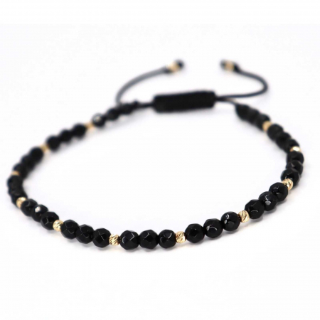 Brățară biluțe aur 14K și șnur împletit, pietre onix fațetat 4 mm [2]