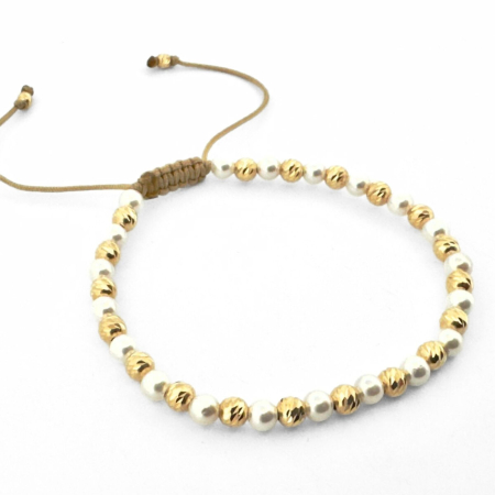 Brățară Damă cu Biluțe de Argint Placate cu Aur 18K, Perle 4mm, Șnur Reglabil [2]