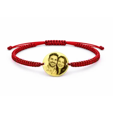 Bratari Argint Personalizate - Brățară cu bănuț personalizat cu poză, șnur împletit, Argint 925