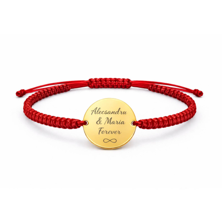 Bratari Argint Personalizate - Brățară cu bănuț personalizat gravură text, șnur împletit, Argint 925